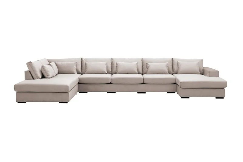 Grande 6-seters U-Sofa med Divan Høyre, Beige Fløyel
