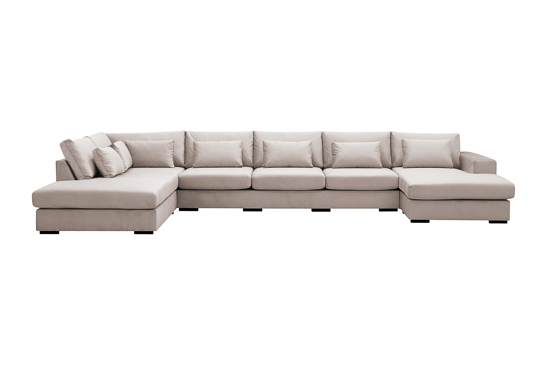 Grande 6-seters U-Sofa med Divan Høyre - Beige Fløyel