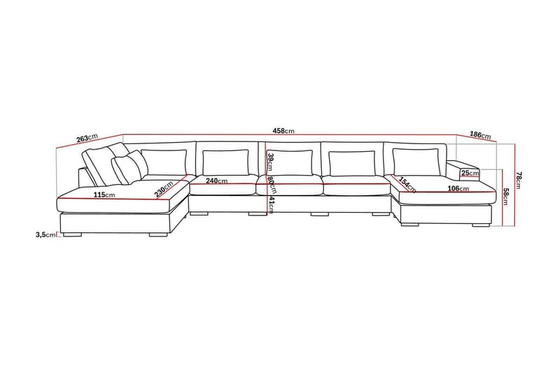Grande 6-seters U-Sofa med Divan Høyre - Beige Manchester - Møbler - Sofaer - U-sofa