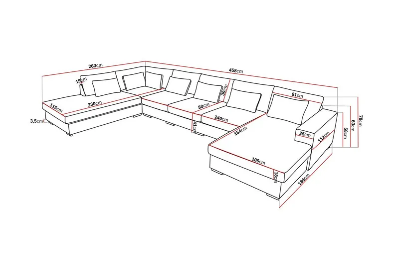 Grande 6-seters U-Sofa med Divan Høyre - Beige Manchester - Møbler - Sofaer - U-sofa