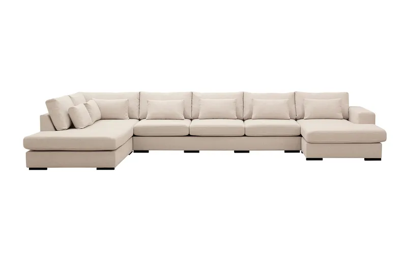 Grande 6-seters U-Sofa med Divan Høyre, Beige Stoff