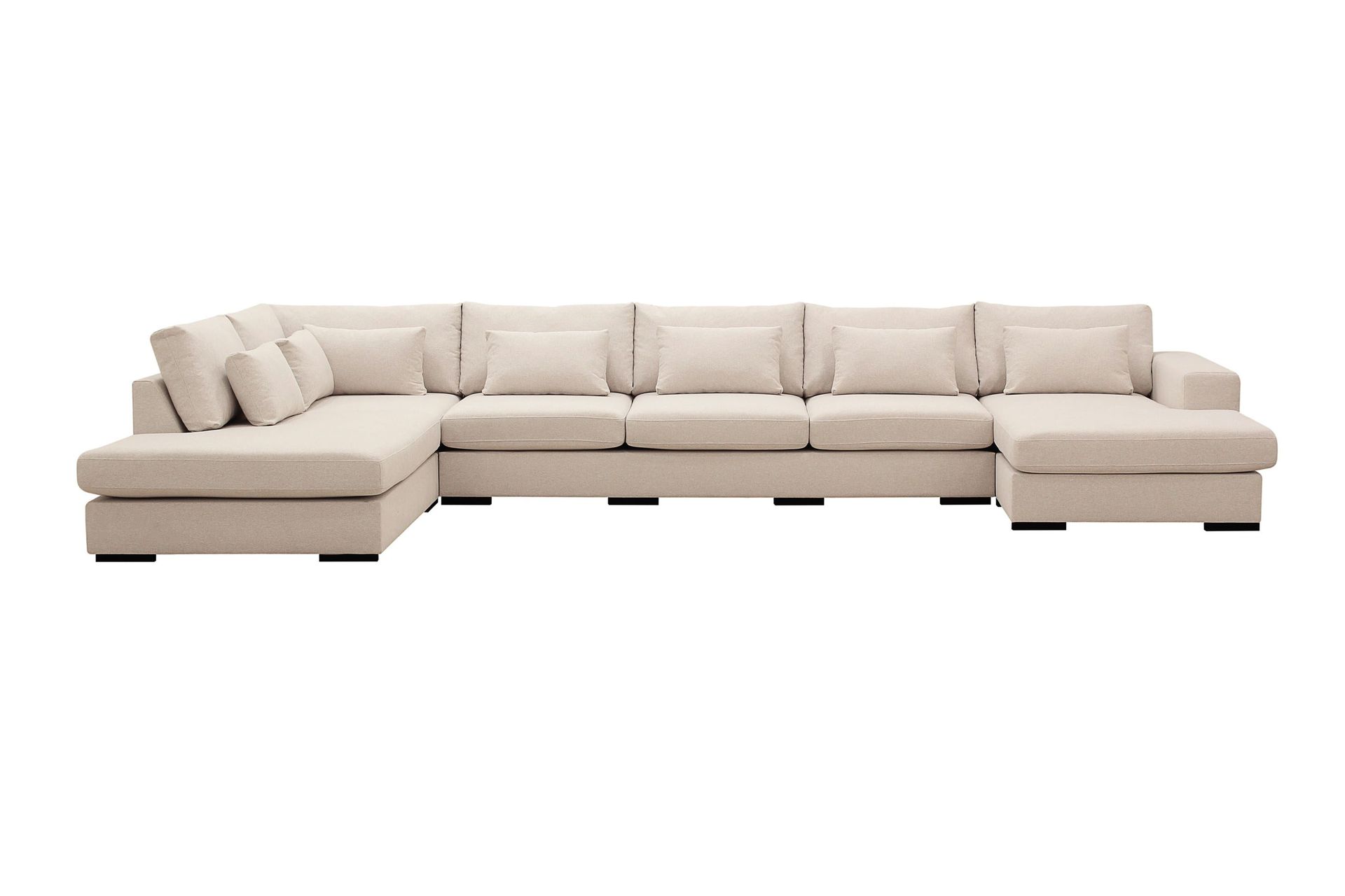 Grande 6-seters U-Sofa med Divan Høyre - Beige Stoff