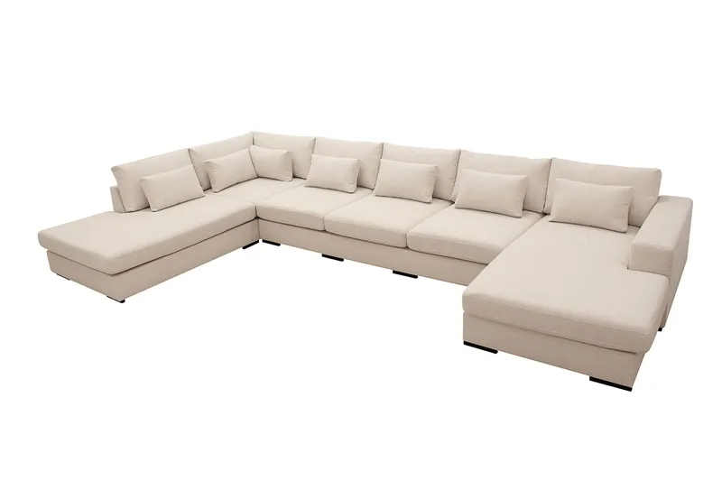 Grande 6-seters U-Sofa med Divan Høyre - Beige Stoff - Møbler - Sofaer - U-sofa