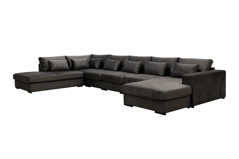 Grande 6-seters U-Sofa med Divan Høyre - Mørkegrå Fløyel - Møbler - Sofaer - U-sofa