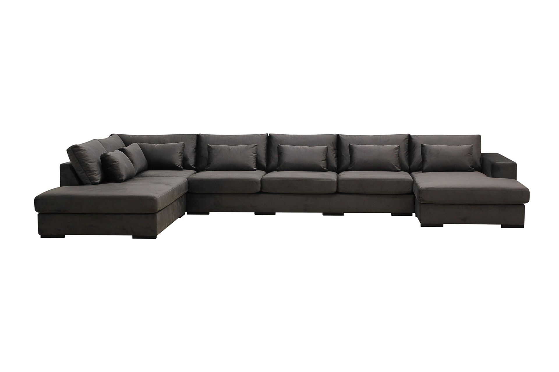 Grande 6-seters U-Sofa med Divan Høyre - Mørkegrå Fløyel