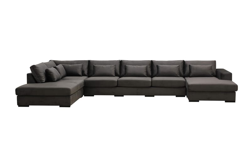 Grande 6-seters U-Sofa med Divan Høyre, Mørkegrå Fløyel