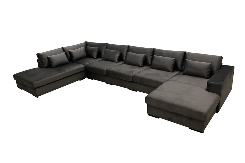 Grande 6-seters U-Sofa med Divan Høyre - Mørkegrå Fløyel - Møbler - Sofaer - U-sofa