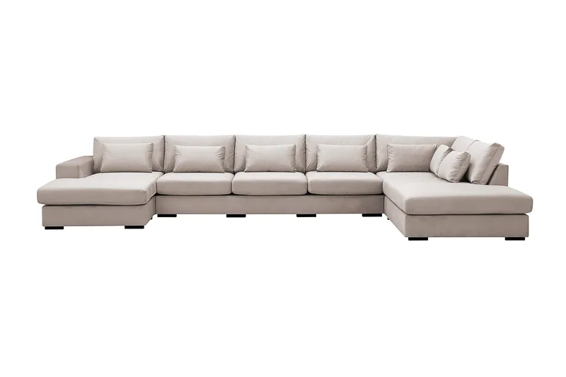 Grande 6-seters U-Sofa med Divan Venstre, Beige Fløyel