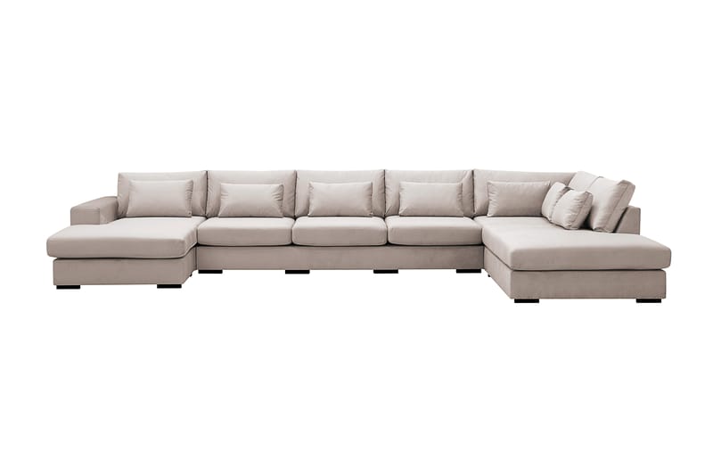 Grande 6-seters U-Sofa med Divan Venstre - Beige Fløyel - Møbler - Sofaer - U-sofa
