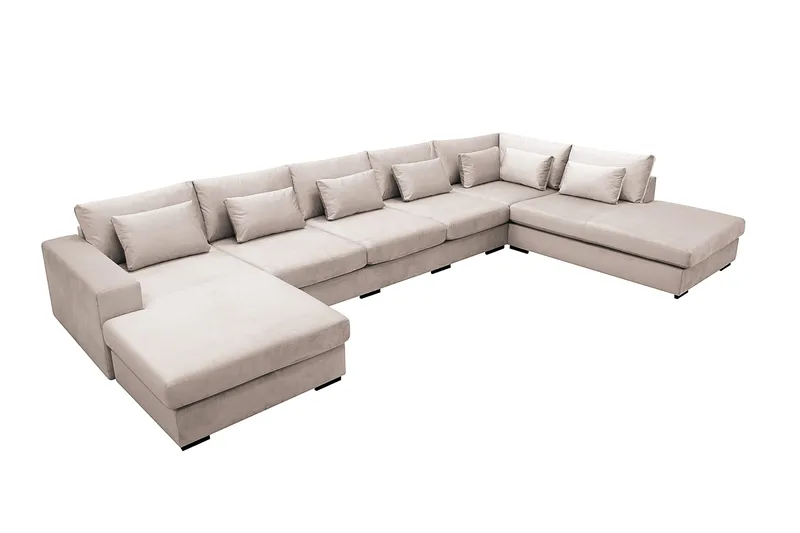 Grande 6-seters U-Sofa med Divan Venstre - Beige Fløyel - Møbler - Sofaer - U-sofa