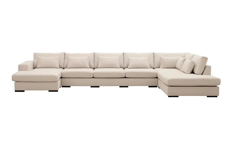 Grande 6-seters U-Sofa med Divan Venstre - Beige Stoff - Møbler - Sofaer - U-sofa