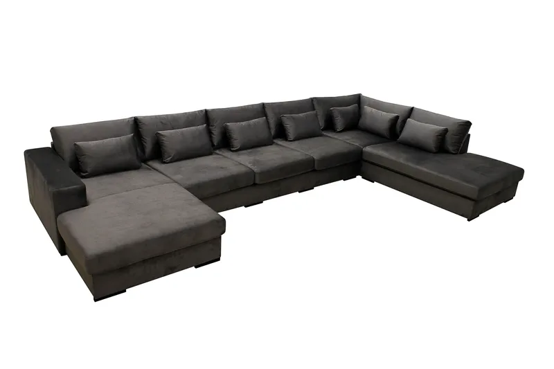 Grande 6-seters U-Sofa med Divan Venstre - Mørkegrå Fløyel - Møbler - Sofaer - U-sofa