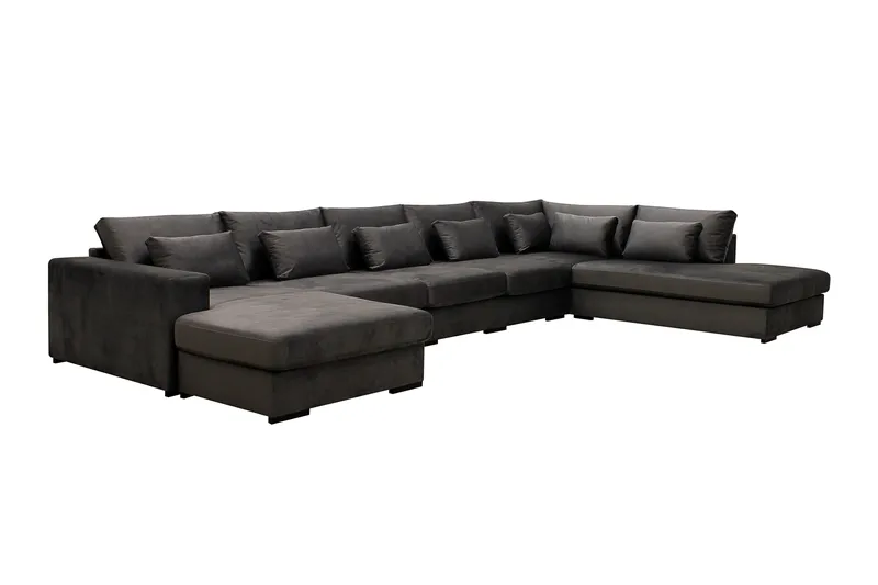 Grande 6-seters U-Sofa med Divan Venstre - Mørkegrå Fløyel - Møbler - Sofaer - U-sofa