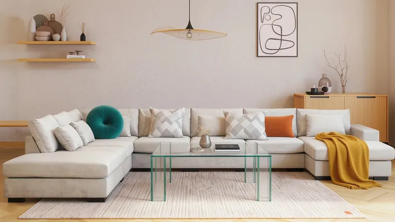 Grande Stor 7-seters U-Sofa med Divan Høyre - Beige Fløyel - Møbler - Sofaer - Fløyel sofaer