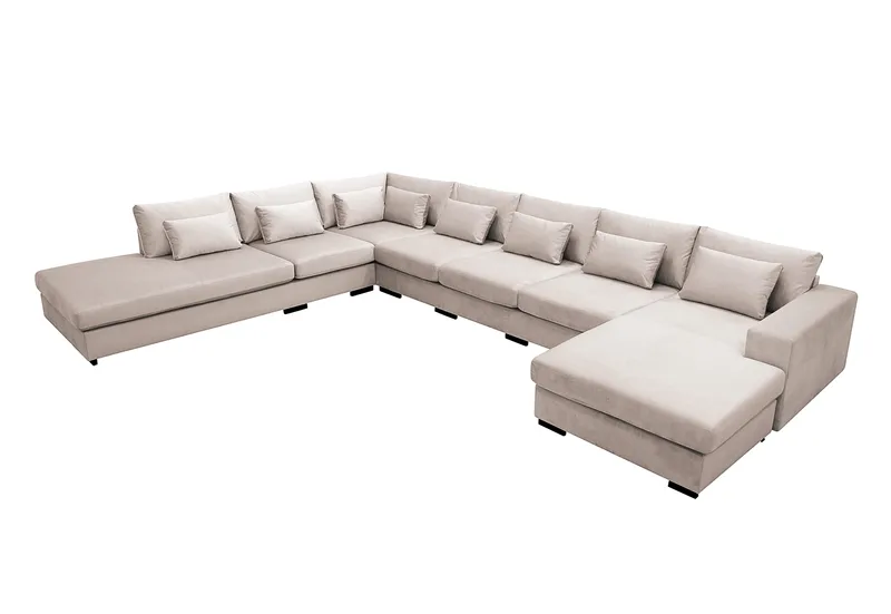 Grande Stor 7-seters U-Sofa med Divan Høyre - Beige Fløyel - Møbler - Sofaer - U-sofa