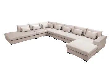 Grande Stor 7-seters U-Sofa med Divan Høyre - Beige Fløyel - Møbler - Sofaer - Fløyel sofaer