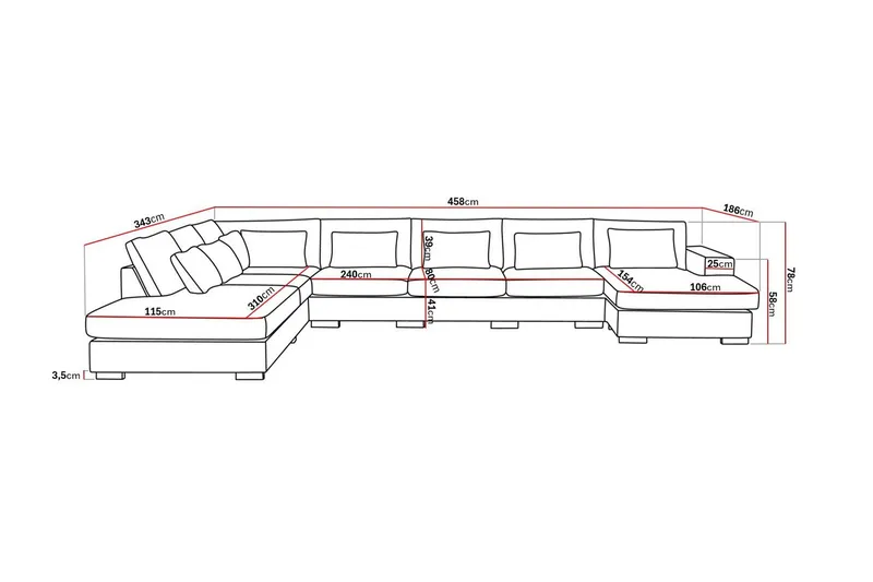 Grande Stor 7-seters U-Sofa med Divan Høyre - Beige Fløyel - Møbler - Sofaer - Fløyel sofaer