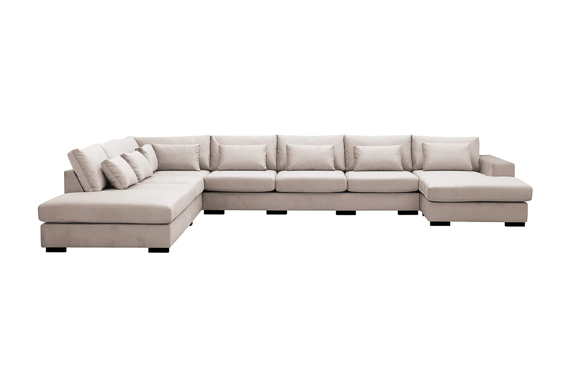 Grande Stor 7-seters U-Sofa med Divan Høyre - Beige Fløyel