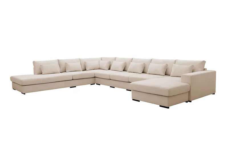 Grande Stor 7-seters U-Sofa med Divan Høyre - Beige Manchester - Møbler - Sofaer - U-sofa