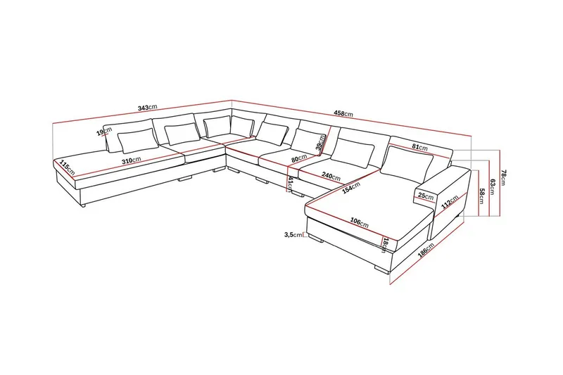 Grande Stor 7-seters U-Sofa med Divan Høyre - Beige Manchester - Møbler - Sofaer - U-sofa