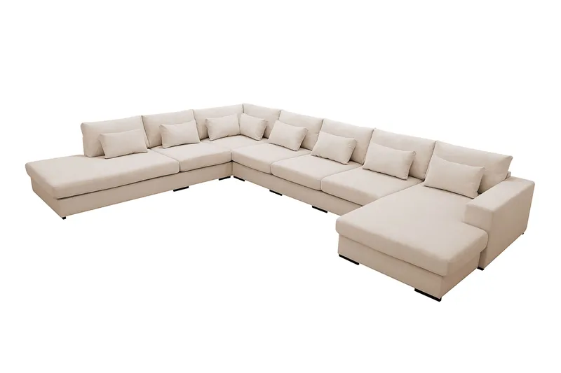 Grande Stor 7-seters U-Sofa med Divan Høyre - Beige Manchester - Møbler - Sofaer - U-sofa