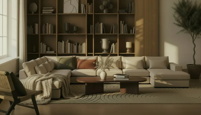 Grande Stor 7-seters U-Sofa med Divan Høyre - Beige Stoff - Møbler - Sofaer - Modulsofaer - Komplett modulsofa