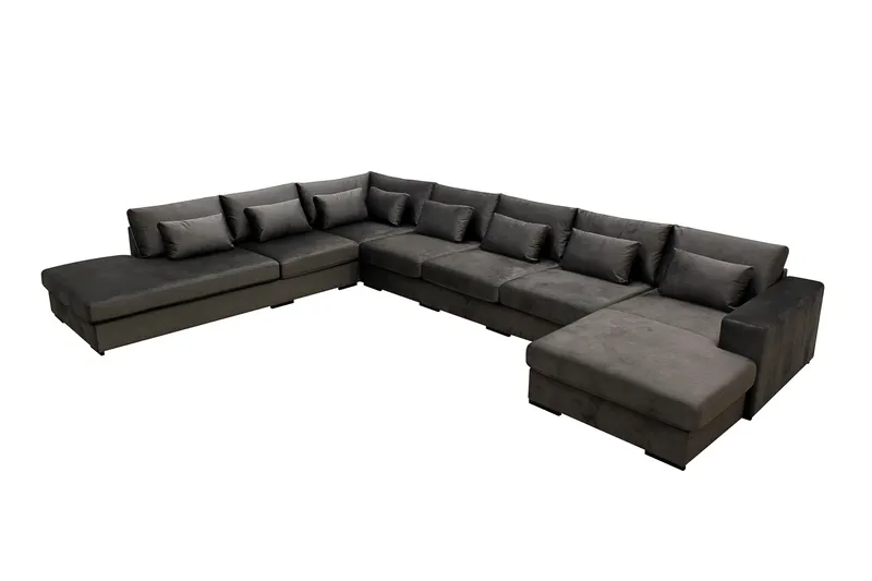 Grande Stor 7-seters U-Sofa med Divan Høyre - Mørkegrå Fløyel - Møbler - Sofaer - Fløyel sofaer
