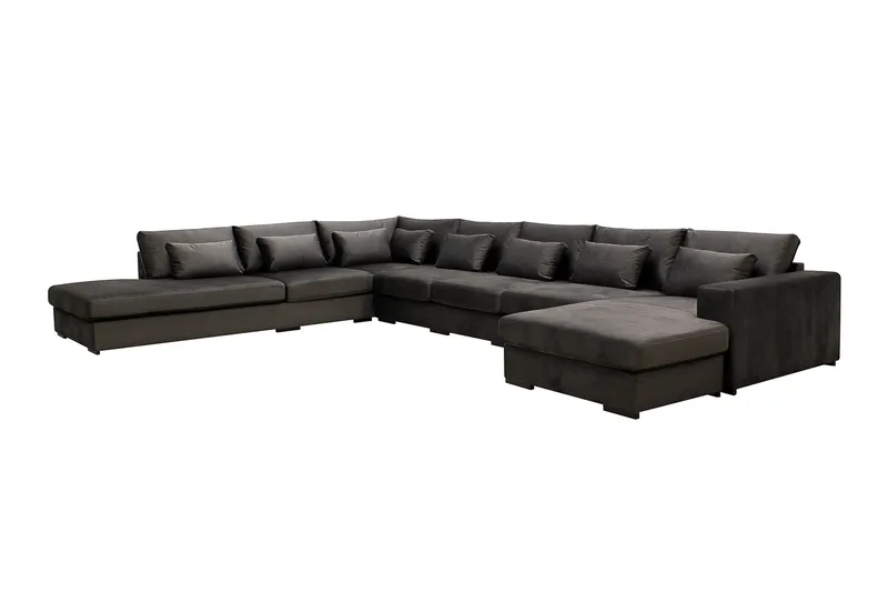 Grande Stor 7-seters U-Sofa med Divan Høyre - Mørkegrå Fløyel - Møbler - Sofaer - Fløyel sofaer