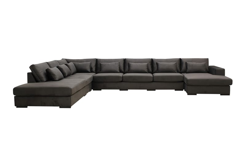 Grande Stor 7-seters U-Sofa med Divan Høyre, Mørkegrå Fløyel