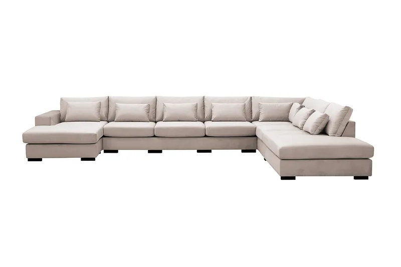 Grande Stor 7-seters U-Sofa med Divan Venstre, Beige Fløyel