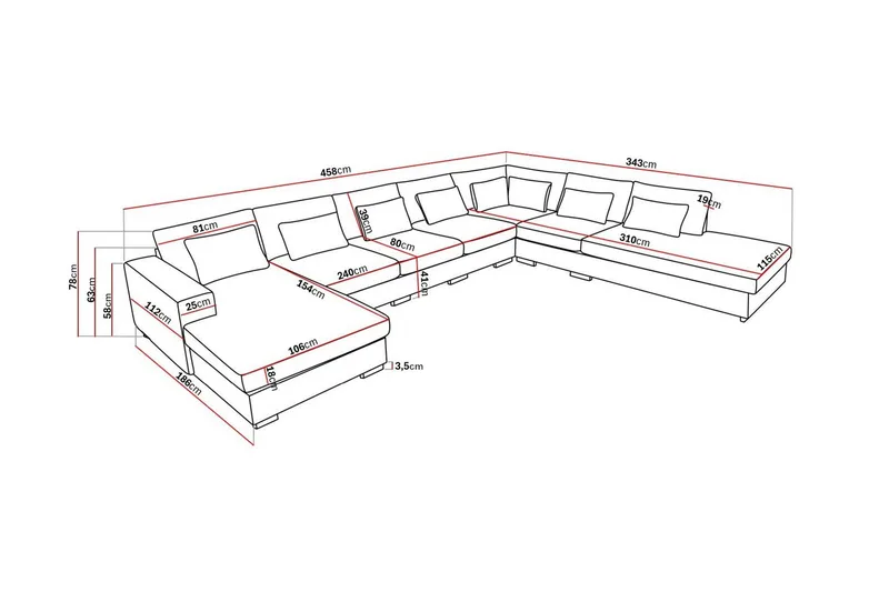 Grande Stor 7-seters U-Sofa med Divan Venstre - Beige Fløyel - Møbler - Sofaer - Fløyel sofaer