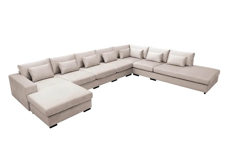 Grande Stor 7-seters U-Sofa med Divan Venstre - Beige Fløyel - Møbler - Sofaer - Fløyel sofaer
