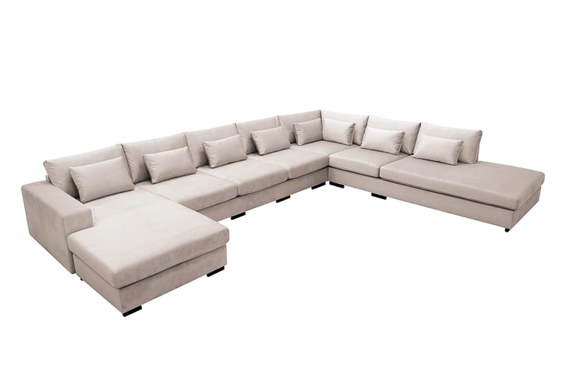 Grande Stor 7-seters U-Sofa med Divan Venstre - Beige Fløyel - Møbler - Sofaer - U-sofa