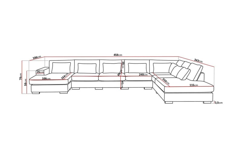 Grande Stor 7-seters U-Sofa med Divan Venstre - Beige Fløyel - Møbler - Sofaer - U-sofa