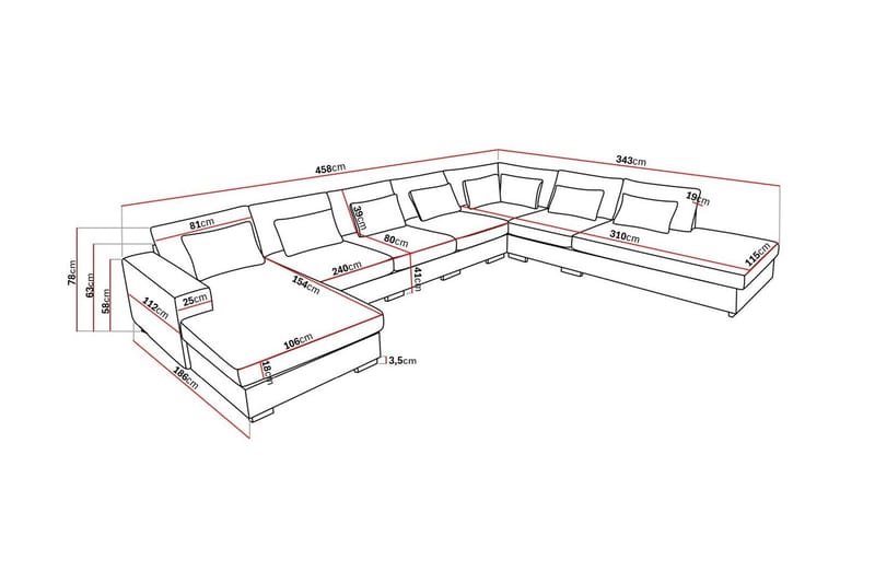 Grande Stor 7-seters U-Sofa med Divan Venstre - Beige Fløyel - Møbler - Sofaer - U-sofa