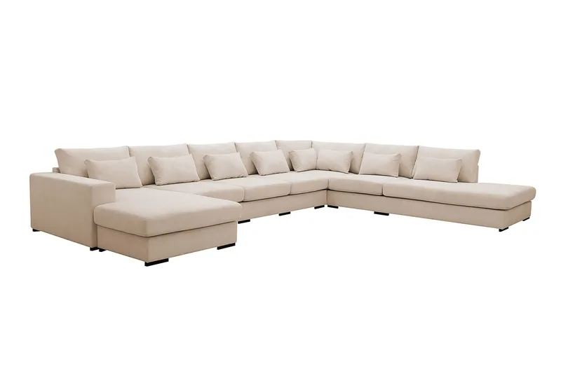 Grande Stor 7-seters U-Sofa med Divan Venstre - Beige Manchester - Møbler - Sofaer - Modulsofaer - Komplett modulsofa