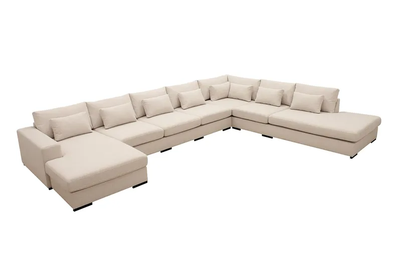 Grande Stor 7-seters U-Sofa med Divan Venstre - Beige Stoff - Møbler - Sofaer - Modulsofaer - Komplett modulsofa