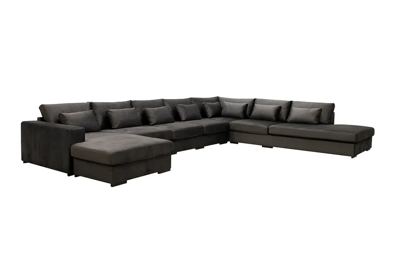 Grande Stor 7-seters U-Sofa med Divan Venstre - Mørkegrå Fløyel - Møbler - Sofaer - Fløyel sofaer