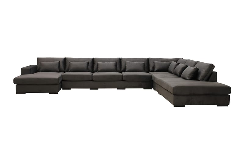 Grande Stor 7-seters U-Sofa med Divan Venstre, Mørkegrå Fløyel