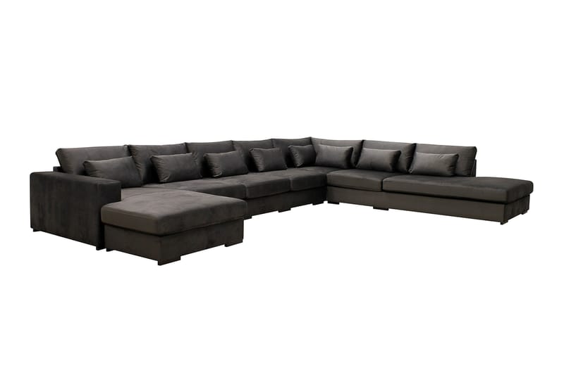 Grande Stor 7-seters U-Sofa med Divan Venstre - Mørkegrå Fløyel - Møbler - Sofaer - U-sofa