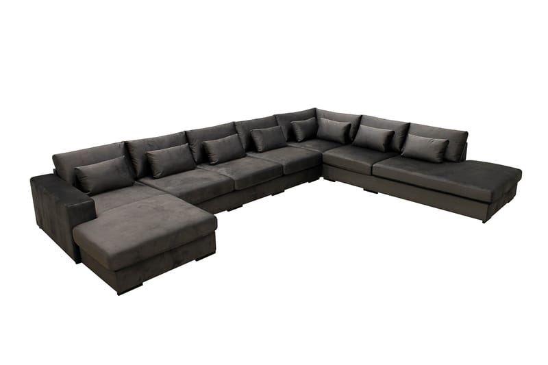 Grande Stor 7-seters U-Sofa med Divan Venstre - Mørkegrå Fløyel - Møbler - Sofaer - U-sofa
