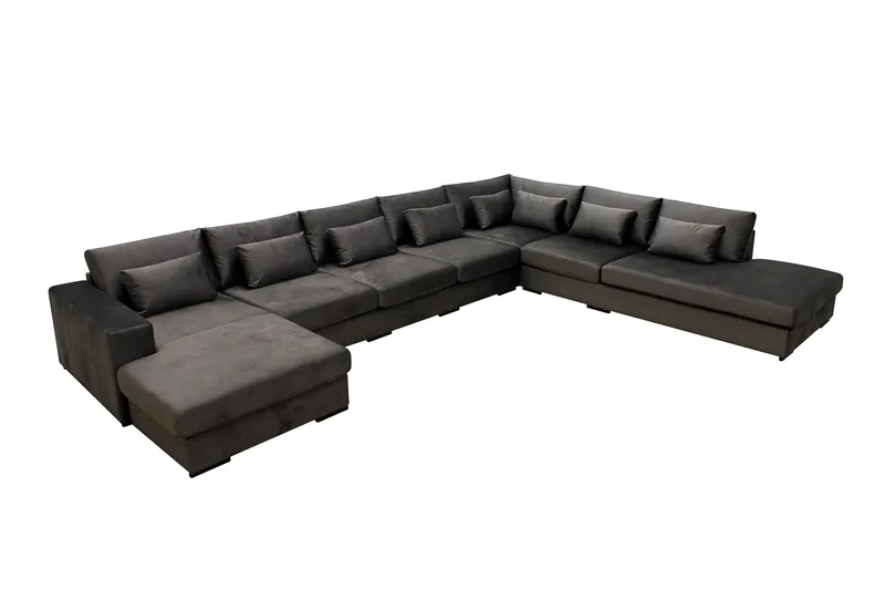 Grande Stor 7-seters U-Sofa med Divan Venstre - Mørkegrå Fløyel - Møbler - Sofaer - Fløyel sofaer