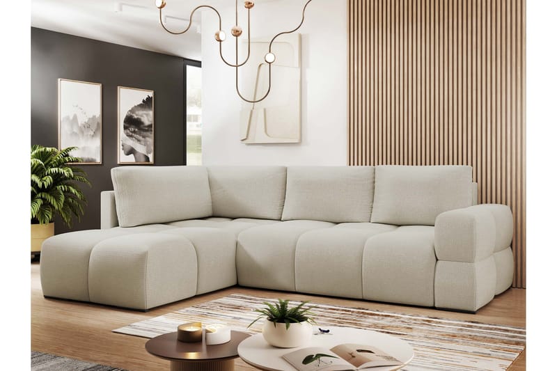 Hardam Sovesofa med Sjeselong 3-seter i Chenille - Beige - Møbler - Sofaer - Sovesofaer