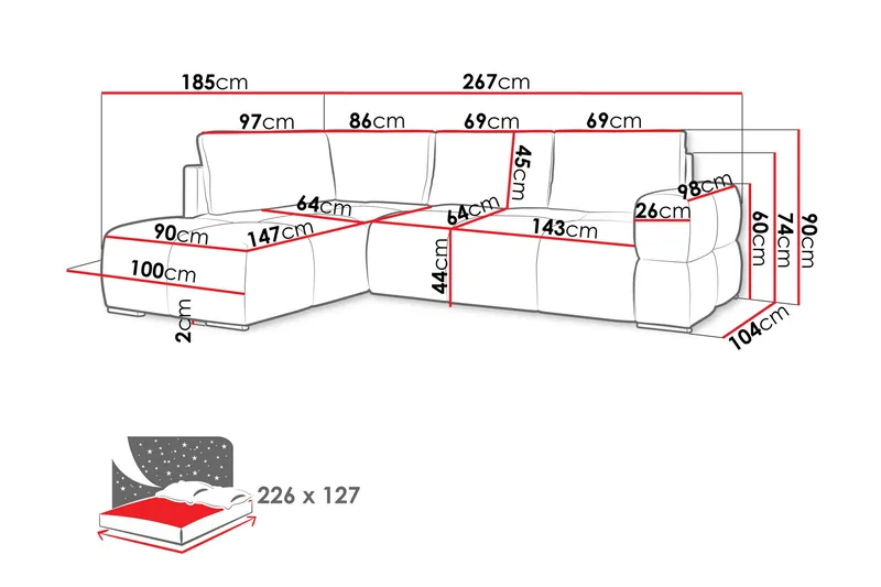 Hardam Sovesofa med Sjeselong 3-seter i Chenille - Beige - Møbler - Sofaer - Sovesofaer