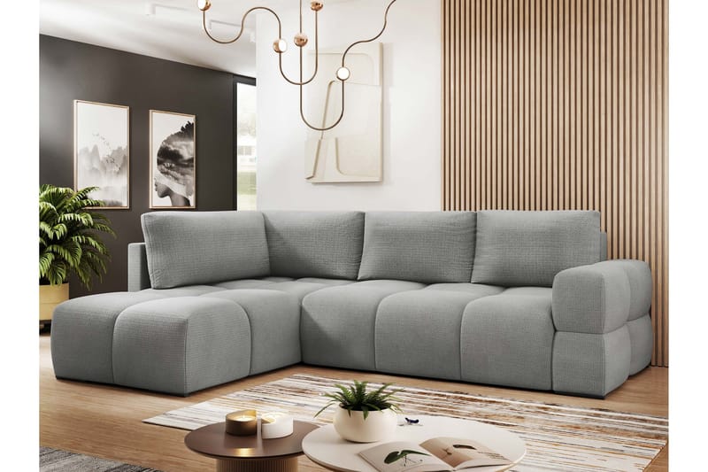 Hardam Sovesofa med Sjeselong 3-seter i Chenille - Grå - Møbler - Sofaer - Sovesofaer