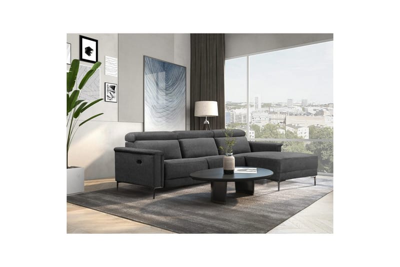 Hjørnesofa 3-seter Lund Antrasitt, Belfast-stoff, Høyre Manuell Recliner - Antrasitt, Belfast-stoff, Høyre Manuell Recliner - Møbler - Sofaer - Reclinersofaer