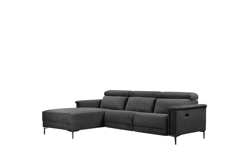 Hjørnesofa 3-seter Lund Antrasitt, Belfast-stoff, Venstre Elektrisk Recliner - Antrasitt, Belfast-stoff, Venstre Elektrisk Recliner - Møbler - Sofaer - Reclinersofaer