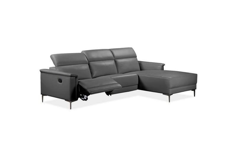 Hjørnesofa 3-seter Lund Grå, Lær/PU, Høyre Manuell Recliner - Grå, Lær/PU, Høyre Manuell Recliner - Møbler - Sofaer - Skinnsofaer