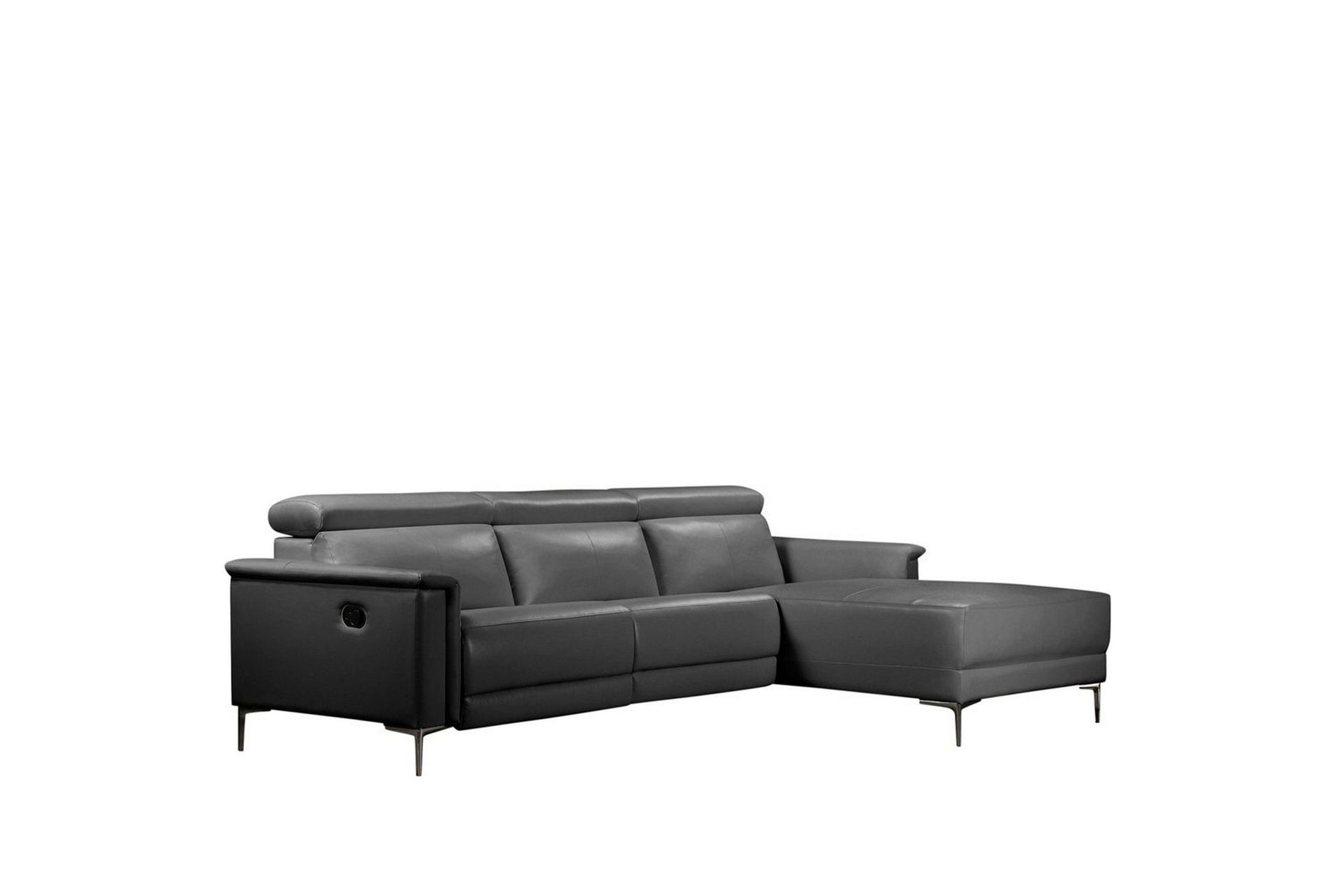 Hjørnesofa 3-seter Lund Grå, Lær/PU, Høyre Manuell Recliner - Grå, Lær/PU, Høyre Manuell Recliner