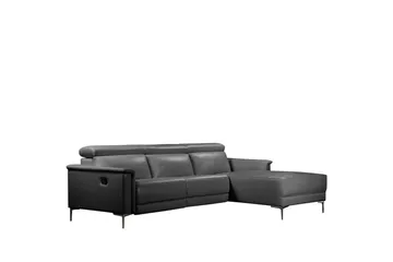 Hjørnesofa 3-seter Lund Grå, Lær/PU, Høyre Manuell Recliner